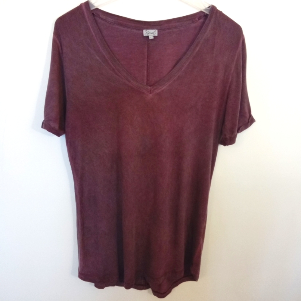 Distressed V-Neckline Short Sleeve Tee Shirt